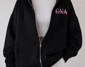 Custom Embroidered Certified Nursing Assistant Zip Hoodie, CNA Hoodie, Nurse Sweater, Personalized Medical Jacket, CNA Gift, Nurse Week Gift