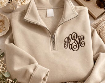 Monogram Quarter Zip Sweatshirt, Personalized Initial Pullover, Custom Embroidered Sweatshirt, Christmas Holiday Gift