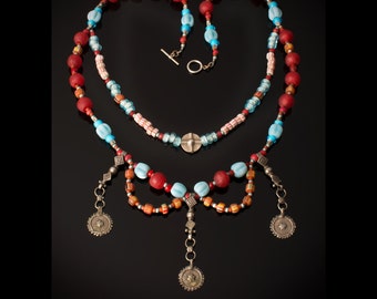 African bead necklace * split complementary color theory * old beads * this necklace won an award