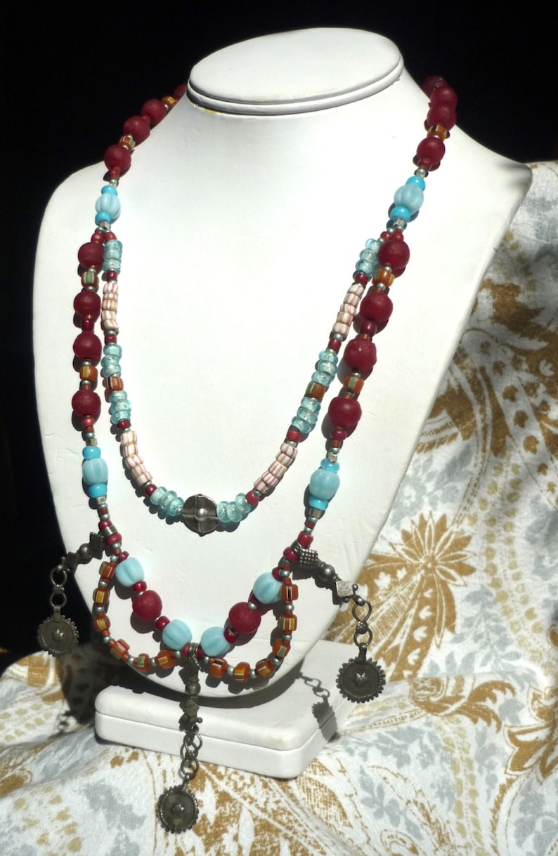 African Bead Necklace Split Complementary Color Theory Old - Etsy