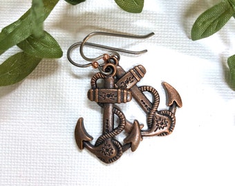 Copper anchor earrings * Goes with anything * hypo-allergenic earwires