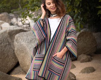 Poncho de algodón/Poncho abierto/Cubierta extragrande/Capa bohemia/Poncho de moda/Poncho tipo chaqueta/Pañuelo bohemio/Plumero corto