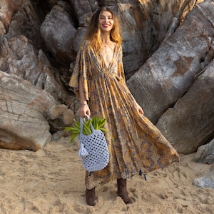 white christmas dresses Sienna 100% Cotton Puff Sleeve Maxi Dress in Custard Plaid (Lined)