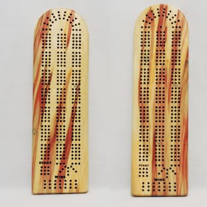 Tabuleiro de Cribbage Flame Box Elder - Em estoque pronto para envio - 3 jogadores - Completo com cartas e pinos