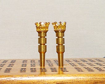 Gold Crown Cribbage Pegs with White Bead (SET OF 2 PEGS) V.1