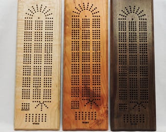 4 Track Cribbage Board - Curley Maple - Walnut - Cherry - Red Cedar -Complete With Cards and Pegs