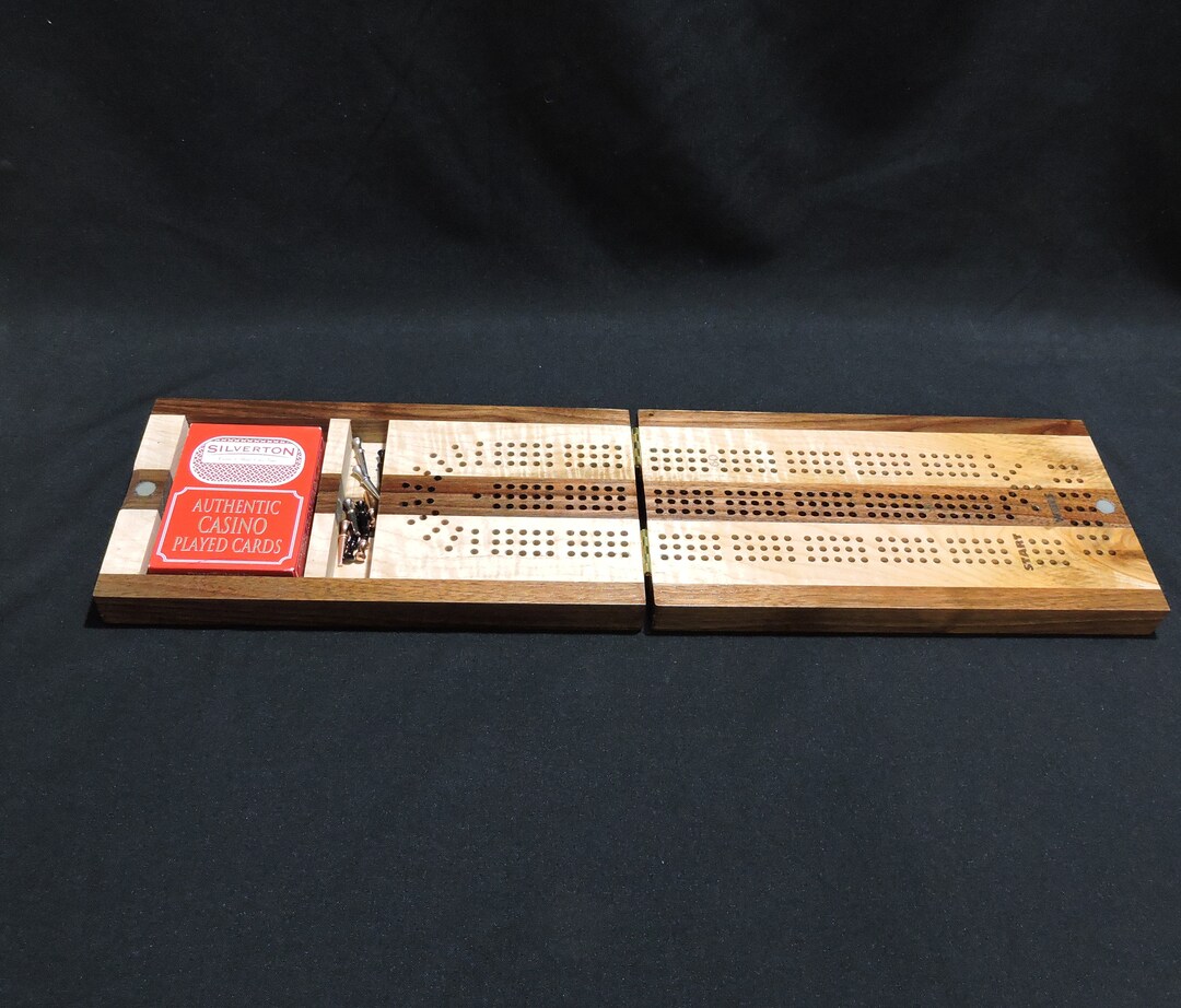 Folding Travel Cribbage Board With Internal Storage for Pegs and Cards