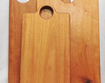 Handcrafted One Piece Solid Wood Mahogany Cutting Board with Handle