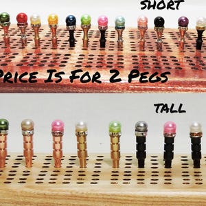 Colorful Cribbage Pegs: Metal with Pearl Beads - SET OF 2 PEGS