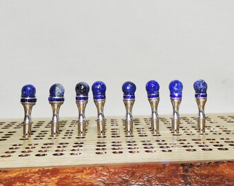 Natural Blue Lapis Cribbage pegs Blue Lapis natural stone bead on a silver peg