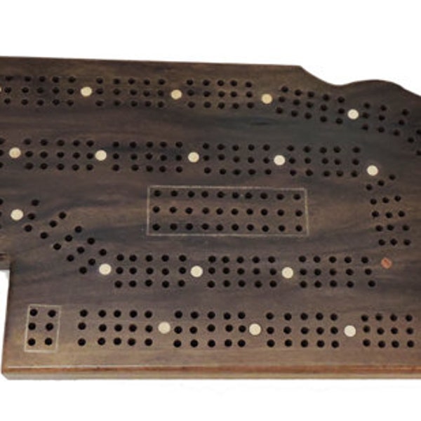 State of Nebraska Cribbage  Board - 2 OR 3 player Game - Walnut Wood - Complete with pegs, cards, storage bag - IN STOCK