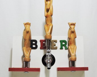 OOAK Wooden Monkey Tap Handles, See No Evil Decor, Set of 3
