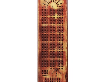 4 Player Cribbage - Barnwood Red - Reclaimed - complete with cards, pegs and handcrafted storage bag.