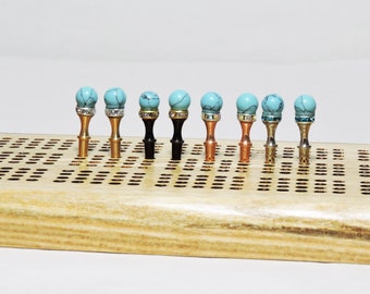 Natural Turquoise Stone Cribbage Pegs  -Your Choice of Silver Peg, Copper Peg, or Black Peg - Sale is for 2 Pegs of your choice