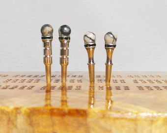 Black Silk Natural Stone Bead Cribbage Pegs - Game Markers - Score Pins - Tall or Short