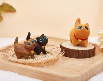 Handmade Wooden Cat Figurine,Hand-Carved Wood Cat,Minimalist Cat Ornament,Unique Cat Lover Gift,Christmas Gifts