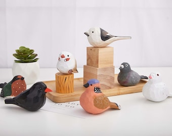 Hand-Carved Wooden Bird Sculpture - Gift for Bird Lovers,  Desk Decor, Hand Painted Carved Birds Statue,9 Style Wooden Birds Figurine