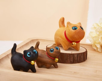 8 Styles Hand Carved Cat and Dog Statues Made of Wood,Wood Pet Figures,Cute Cat Figurines,Cat Lover Gift,Birthday Gift,Mother's Day Gifts