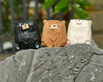 Houten standbeeld schattige beer, handgemaakt houten dierenstandbeeld, standbeeld beer, houten ornamenten, verjaardagscadeau, bureaudecoratie, cadeau dierenliefhebber