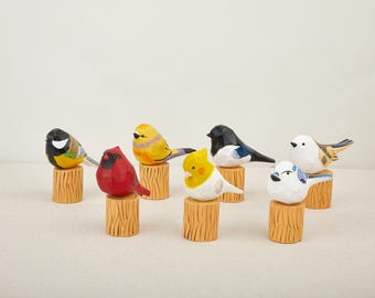 Hand Carved Blue Robin Wooden Sculpture - Rustic Hand-Painted Bird Figurine, Father Day Gift for Bird Lovers, Unique Wooden Bird Statue Art