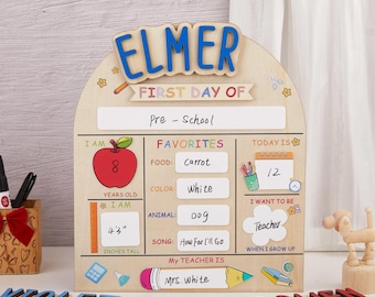 Kundenspezifisches erste und letzte Tag Schulzeichen, zurück zu Schulzeichen, Kindergarten 1. Schultag Zeichen, hölzerne Schulbrett des ersten Tages Schule