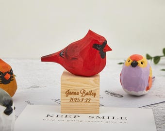 Wooden Birds Figurine, Hand Painted Cardinal Statue, Chubby Robin Figurine, Christmas tree decoration gifts