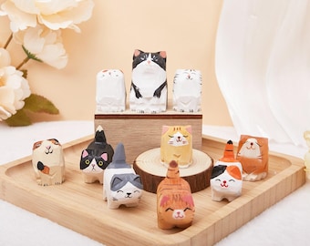 Handmade Wooden Cat Figurine，Hand-Carved Wood Cat，Minimalist Cat Ornament，Unique Cat Lover Gift，Christmas Gifts，Desk Decor