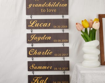 Personalized Wooden Name Sign,Custom Wooden Signs,Family Name Date Sign,Personalized Gifts for Grandparents,Grandchildren Sign,Home Decor