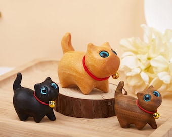 Hand Carved Wooden Cat Figurines, Wooden Cat, Cat Wooden Ornaments, Wooden Ornaments, Desk Decor, Animals Lovers Gift, Cat Lover Gift