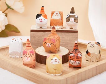 Handmade Wooden Cat Figurine,Hand-Carved Wood Cat,Minimalist Cat Ornament,Unique Cat Lover Gift,Holiday Decor,Desk Decor,Cute Animal Statute