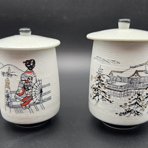 Kyoto Yaki Meoto Yunomi Tea Cups: Geisha & Golden Pavilion Set