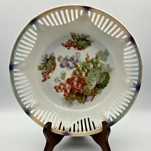 CS Bavaria Porcelain Hand Painted Reticulated Fruit Pattern Decor Bowl - Early 20th Century