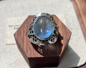 Vintage Devil’s Blue Aquamarine S925 Silver Adjustable Ring