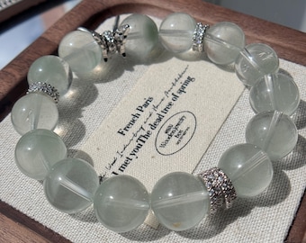 14mm Natural Green Phantom Quartz Beaded Bracelet | Women’s Bracelet | 天然翠绿幽灵手串