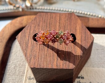 Rainbow Tourmaline S925 Silver Adjustable Ring - Rose Gold