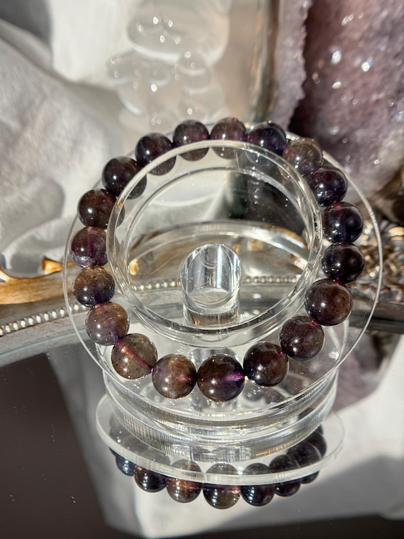 10mm Natural Bloodshot Iolite Beaded Bracelet | Gemstone Jewelry