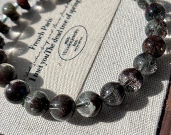 8mm Natural Garden Phantom Quartz Beaded Bracelet | Lodolite Crystal | Red&Green Phantom