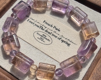 Natural Ametrine Beaded Bracelet | Rectangular Beads | Healing Crystal