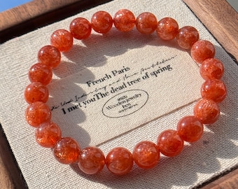 8mm Natural Golden Sunstone Beaded Bracelet | Gemstone Jewelry