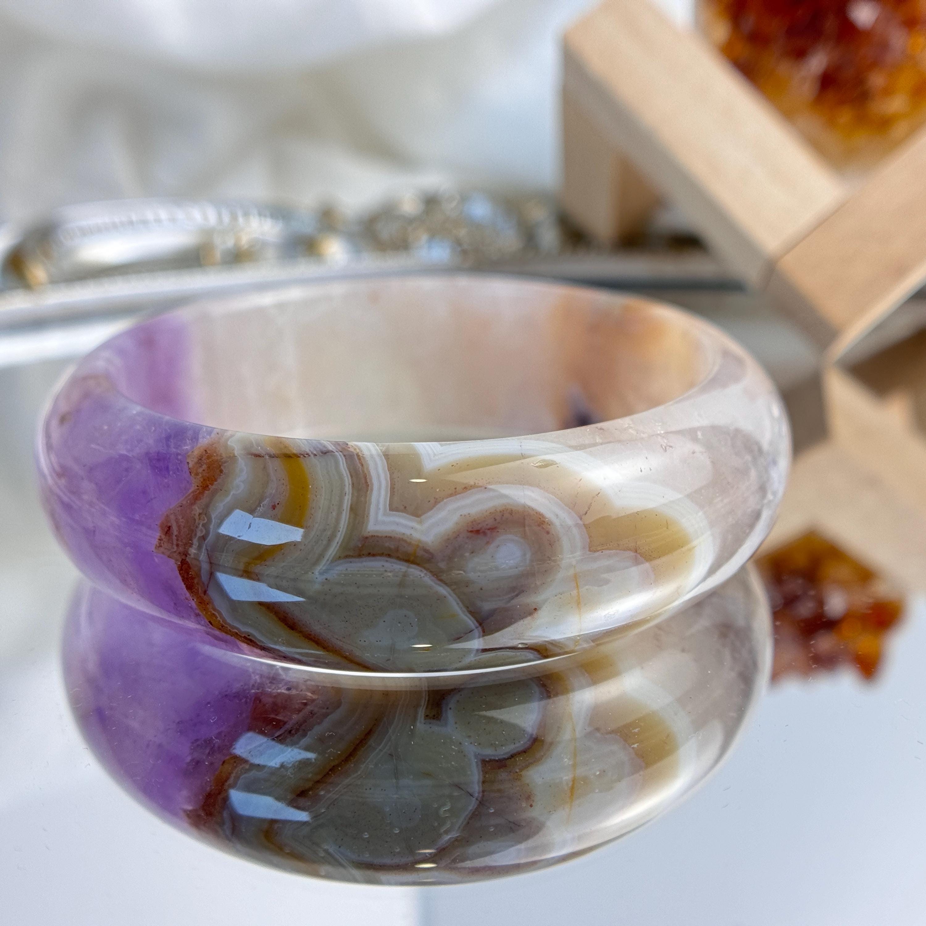 Natural Amethyst Auralite Crystal With Agate Bangles
