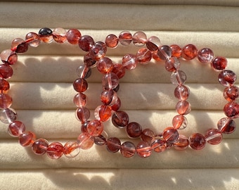 8-9 mm natuurlijke rode hematoïde kwarts armband | Vuurkwarts | Genezende kristal