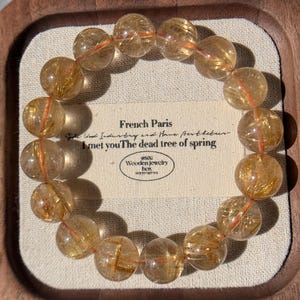 13mm High Grade Natural Golden Rutilated Quartz Beaded Bracelet 天然金钛发晶手串