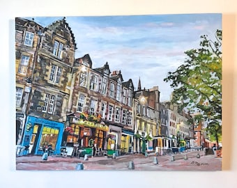 Edinburgh Grassmarket Scotland Large Original oil painting 36x48 Scotland Architecture Painting by Gwen Meyerson