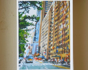 New York City Art Print, Central Park West New York City Brown Cityscape Painting by Gwen Meyerson