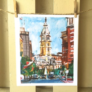 Philadelphia Watercolor Painting. City Hall, Home Decor. Living Room Decor. Philly cityscape. Center City Art Print. Gwen Meyerson 9x12 inches