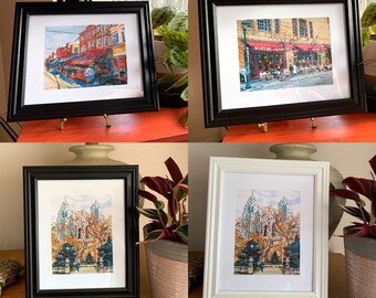 Framed 5x7 (10x12 inch total) Philadelphia Prints, Italian Market, Rittenhouse Square, Parc Bistro Philly Painting by Gwen Meyerson