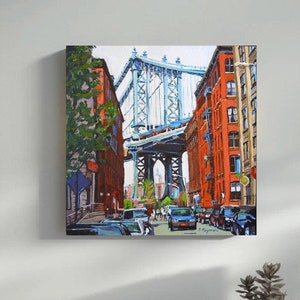 Brooklyn Painting, NYC Art Print Gift Idea. Manhattan Bridge Dumbo Cityscape. Living Room Decor Bridge Print by Gwen Meyerson