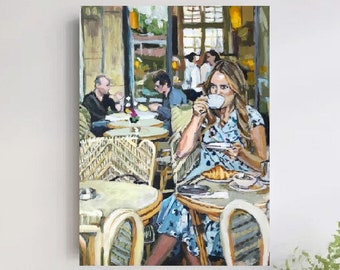 Cafe Art. Coffee Culture Art Print. Girl at Cafe Painting. Gwen Meyerson