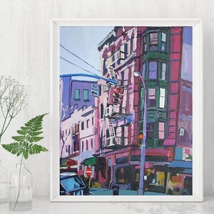 NYC East Village Art Lower Eastside Winter City Painting 5x7 8x10 11x14 Print of Painting by Gwen Meyerson