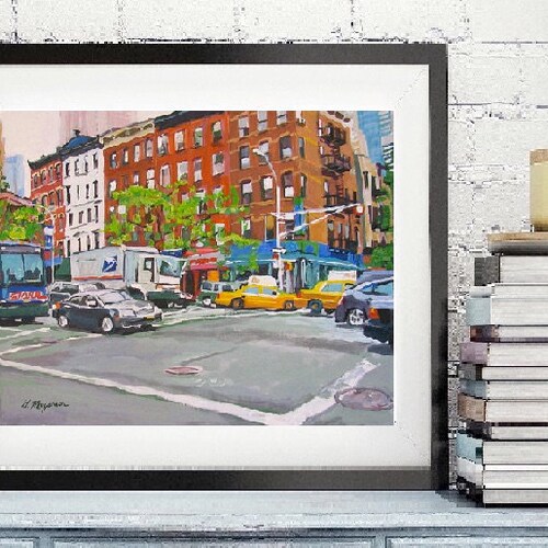 New York Art NYC Wall Art NYC Painting Red Buildings. Fine Etsy